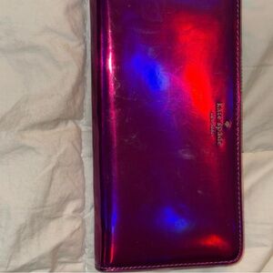kate spade pink iridescent zip-around wallet